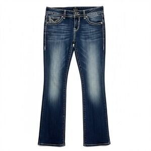 Vigoss‎  The Chelsea Slim Boot Jeans Size 9/10 Blue Wash Embellished Pockets